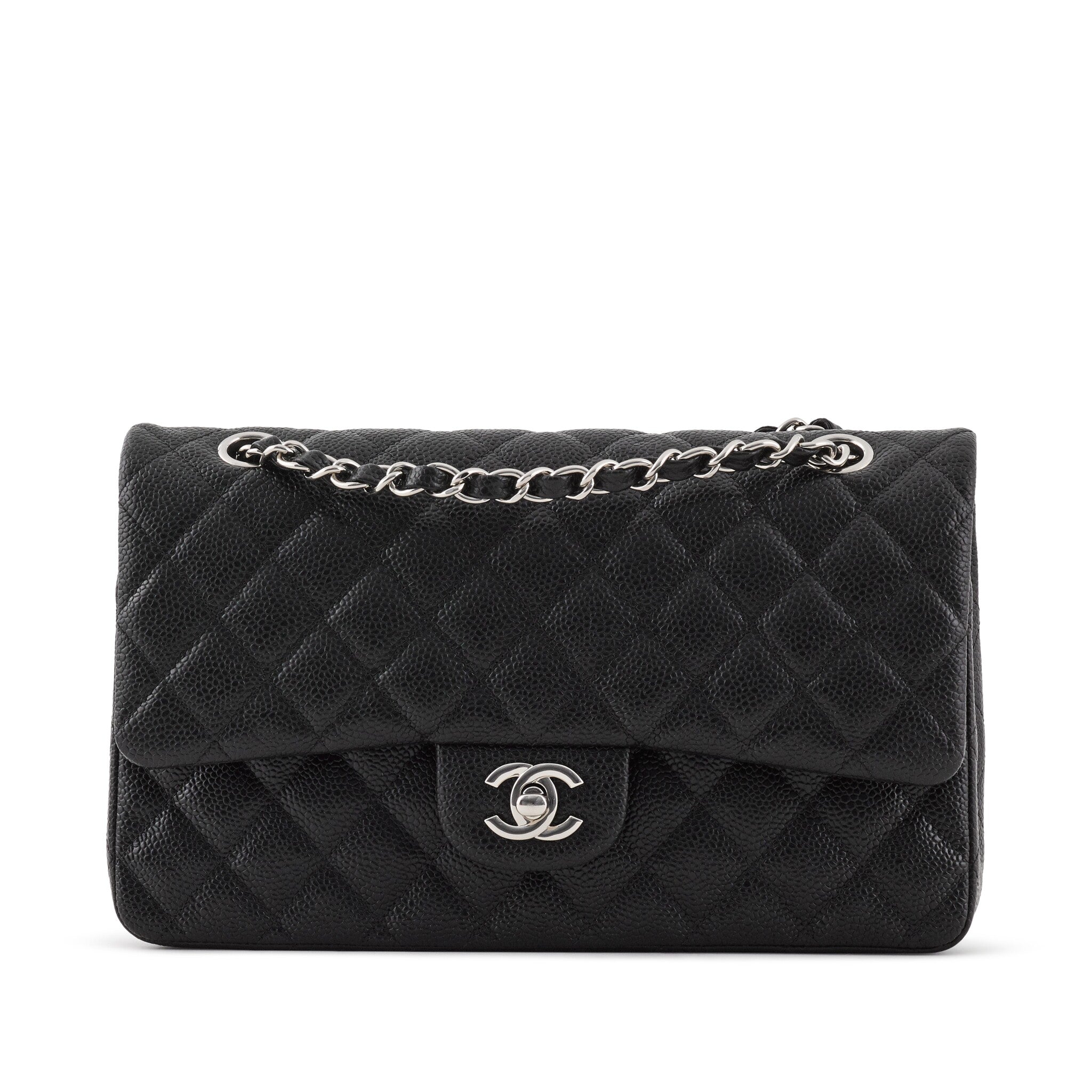 PRE-LOVED CHANEL Classic Caviar Medium Double Flap with Silver Hardware