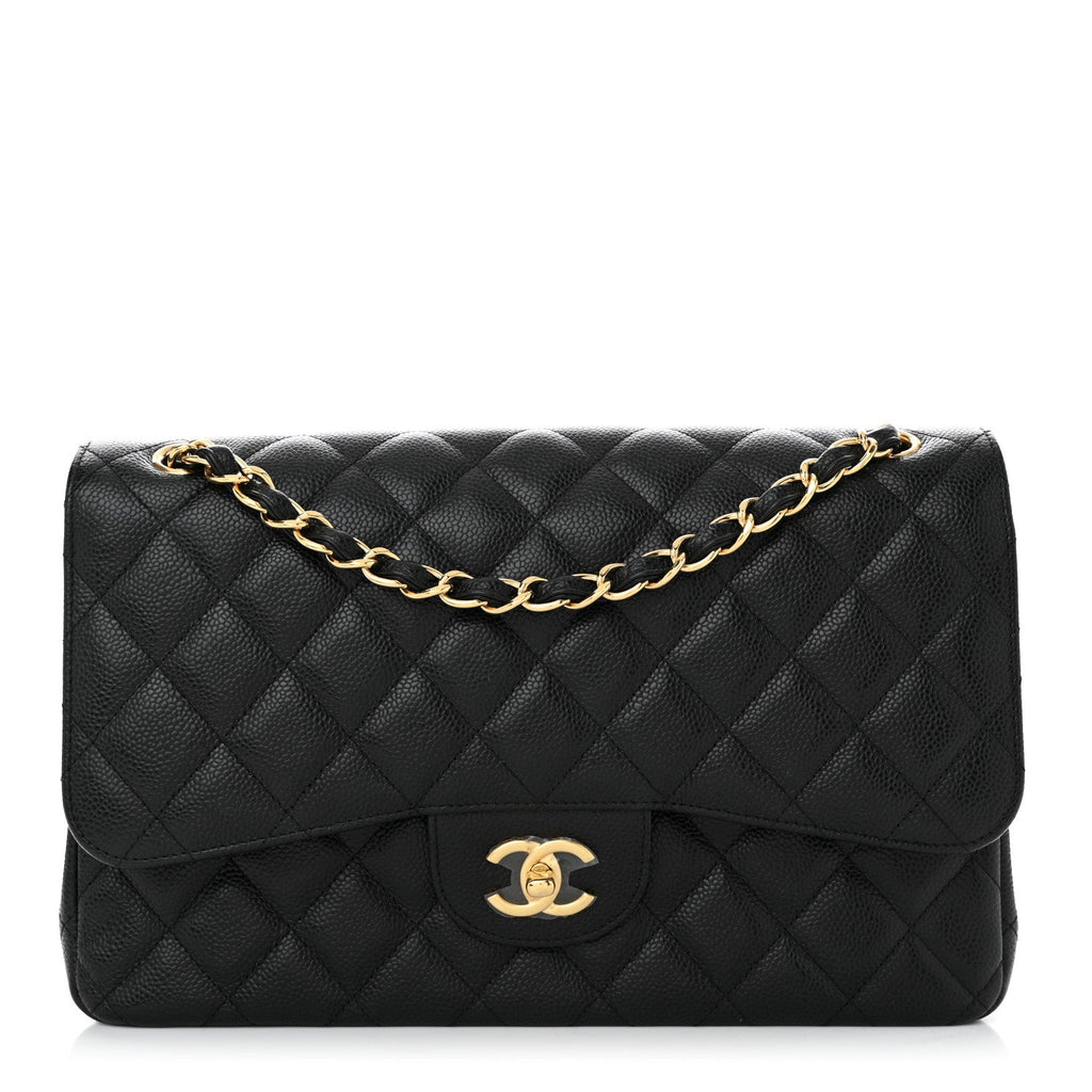 PRE-LOVED CHANEL Classic Caviar Medium Double Flap with Gold Hardware