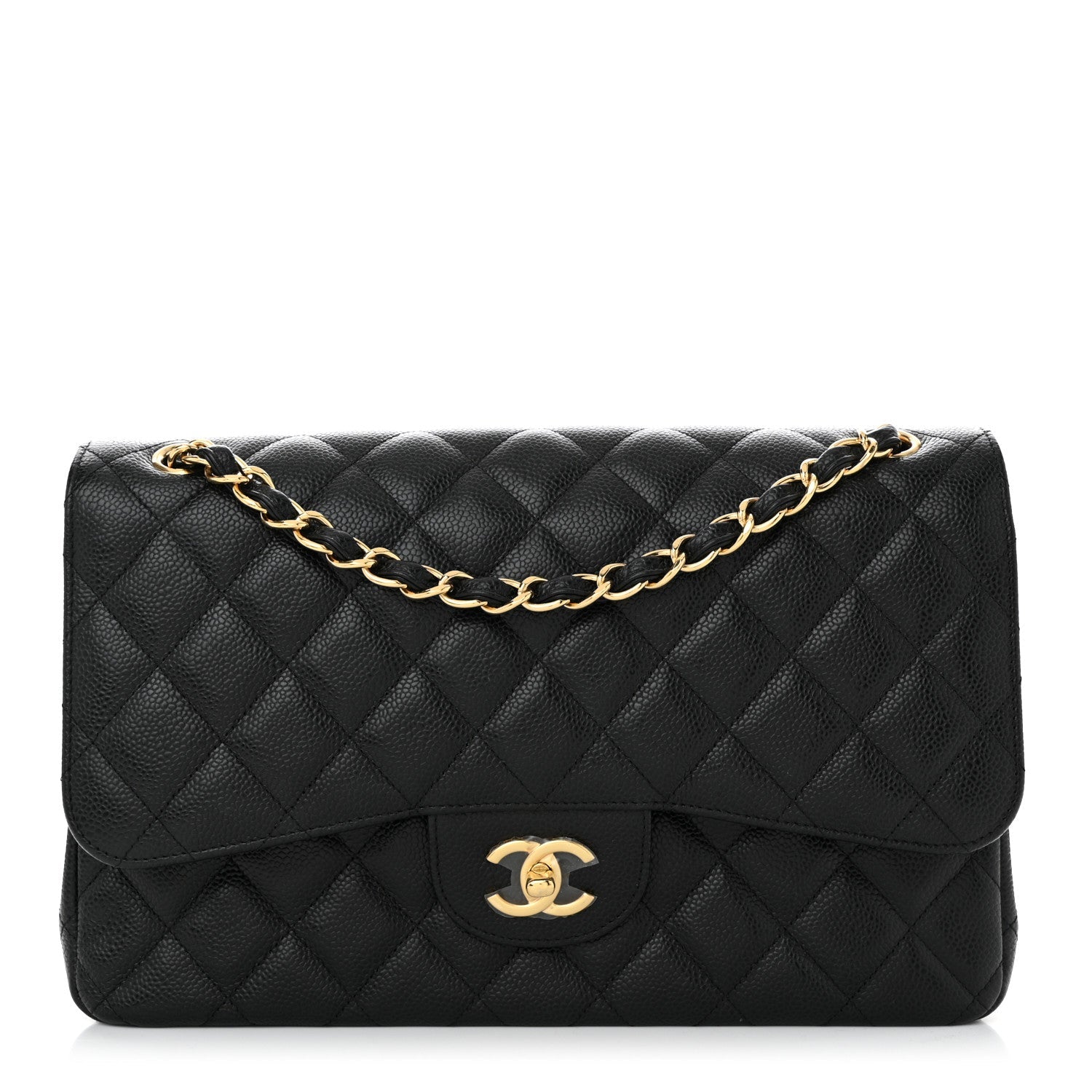 PRE-LOVED CHANEL Classic Caviar Medium Double Flap with Gold Hardware