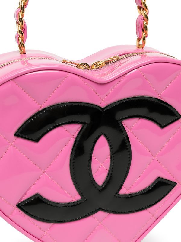 PRE-LOVED CHANEL Vintage 1995 Pink Heart Vanity Bag with Gold Hardware