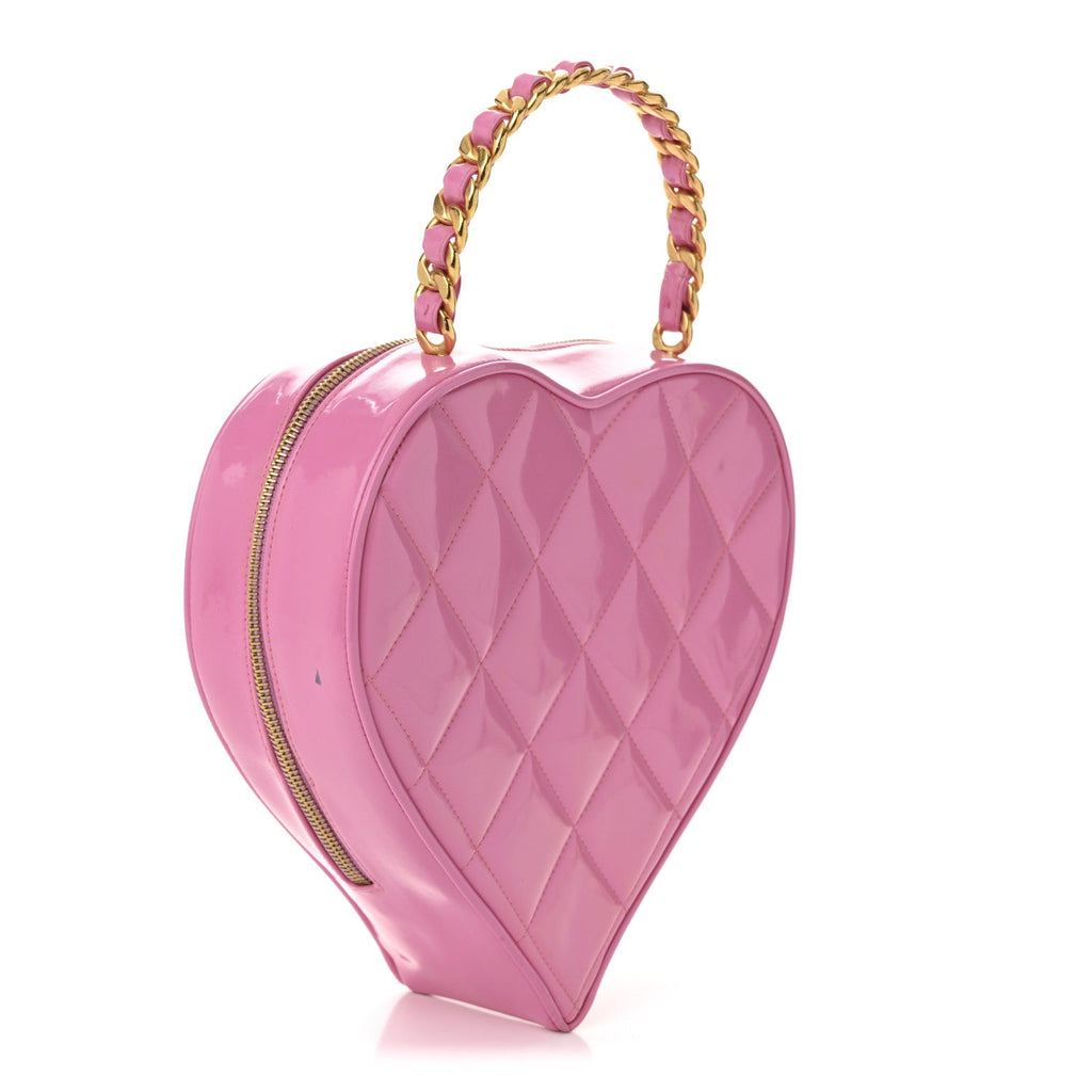 PRE-LOVED CHANEL Vintage 1995 Pink Heart Vanity Bag with Gold Hardware