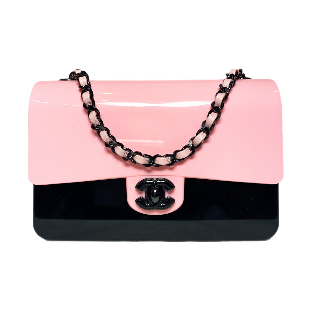 PRE-LOVED CHANEL Pink and Black Acrylic Box Minaudiere