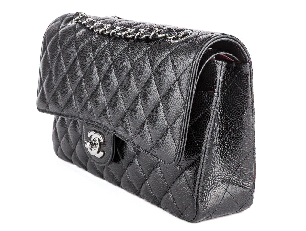 PRE-LOVED CHANEL Classic Caviar Medium Double Flap with Silver Hardware