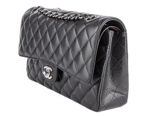PRE-LOVED CHANEL Classic Caviar Medium Double Flap with Silver Hardware