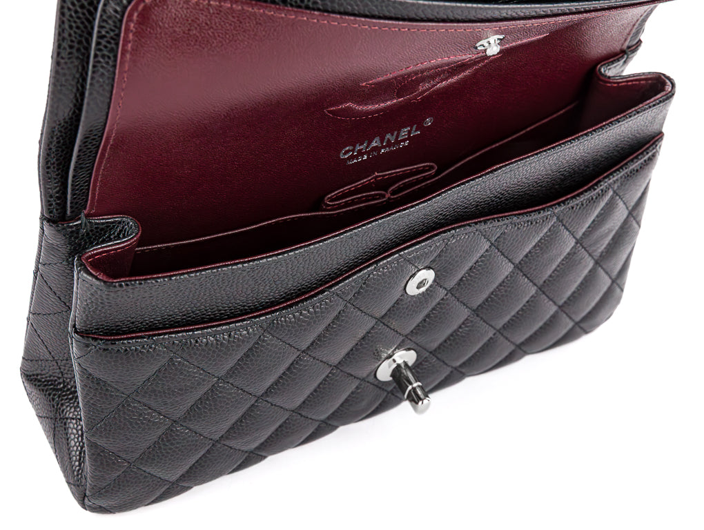 PRE-LOVED CHANEL Classic Caviar Medium Double Flap with Silver Hardware