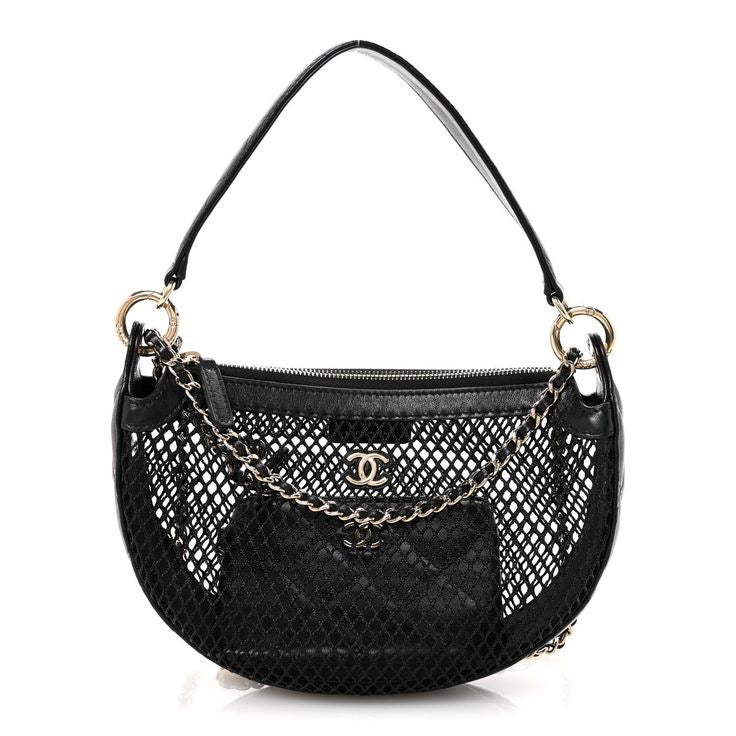 PRE-LOVED CHANEL Mesh Hobo Pouch with Gold and Silver Hardware