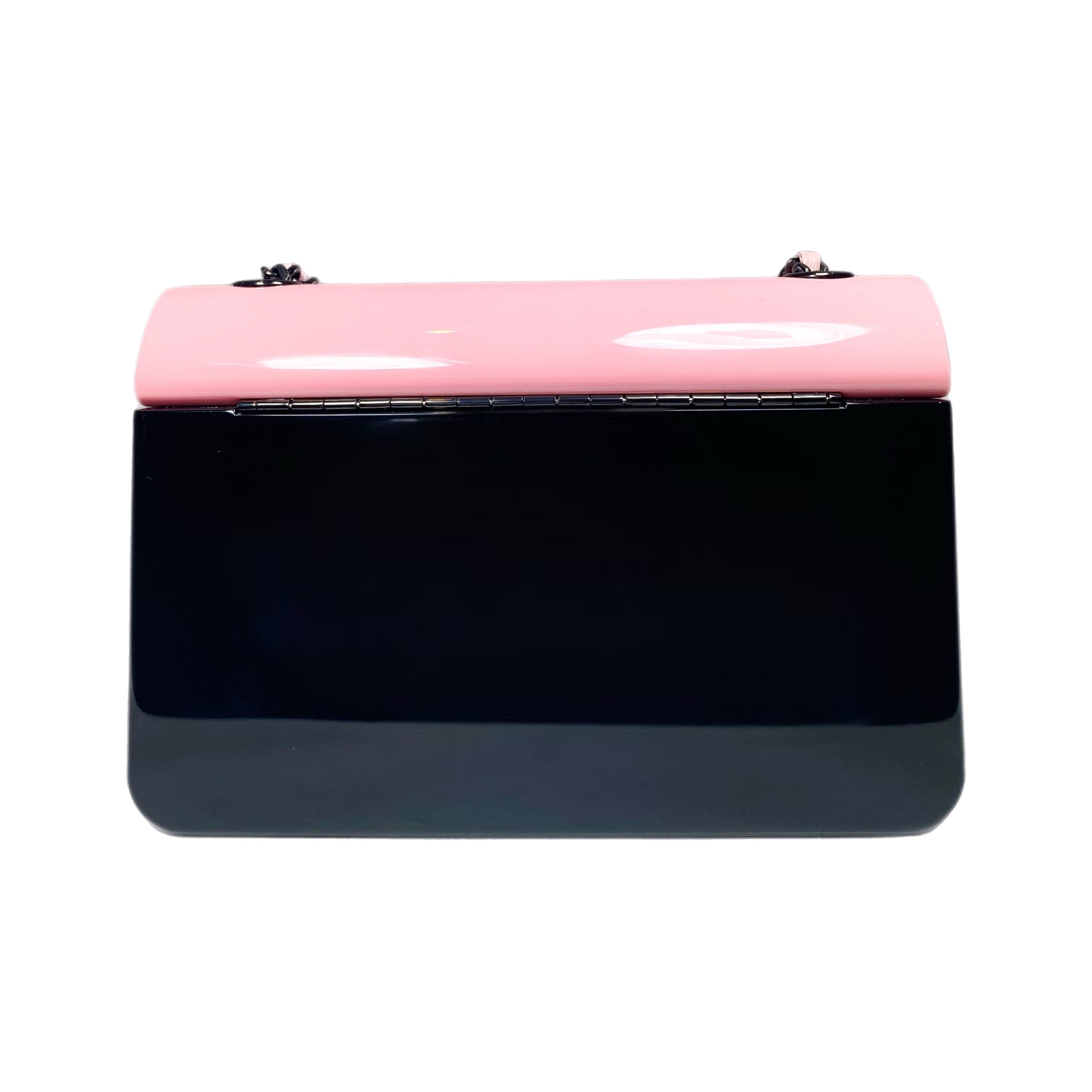 PRE-LOVED CHANEL Pink and Black Acrylic Box Minaudiere