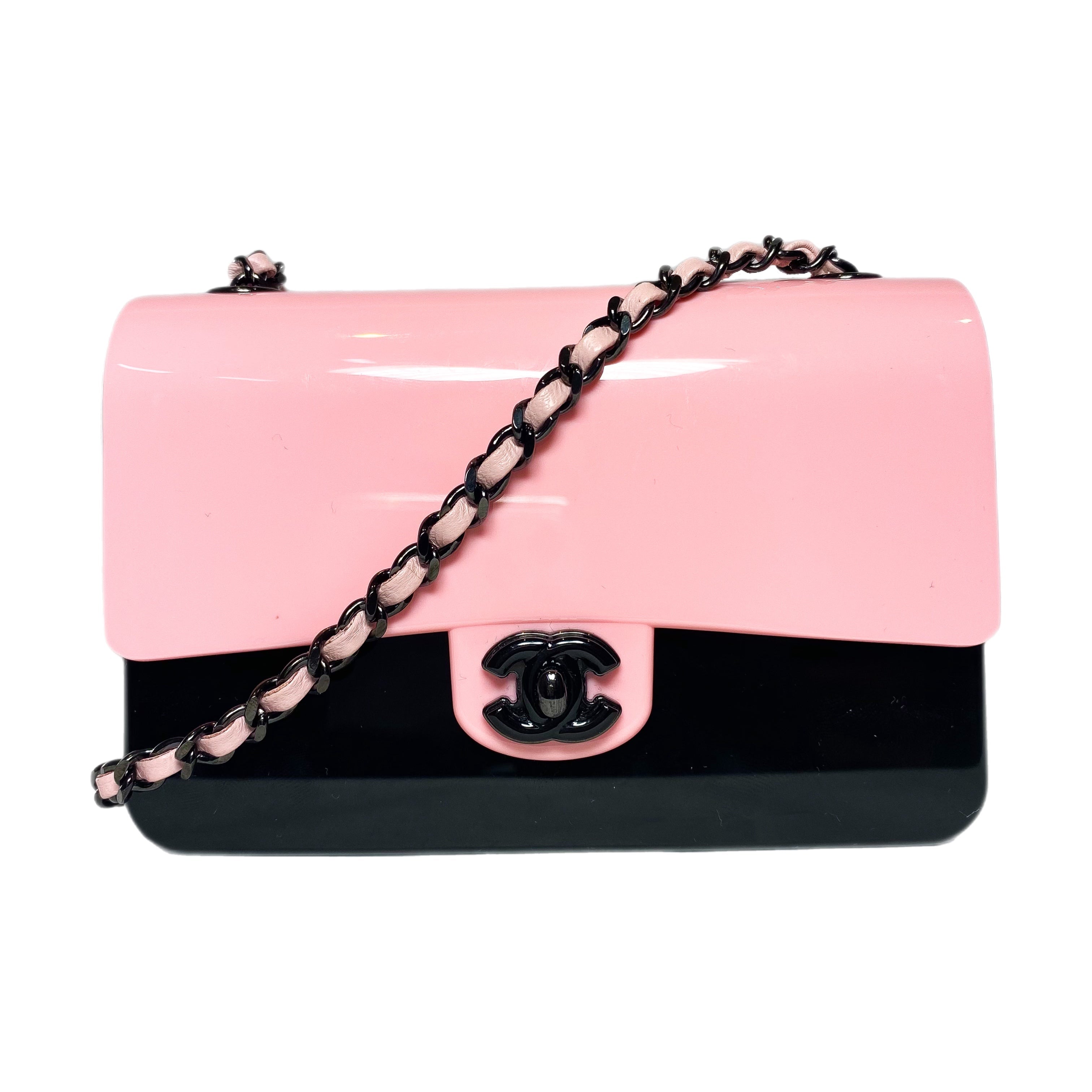 PRE-LOVED CHANEL Pink and Black Acrylic Box Minaudiere